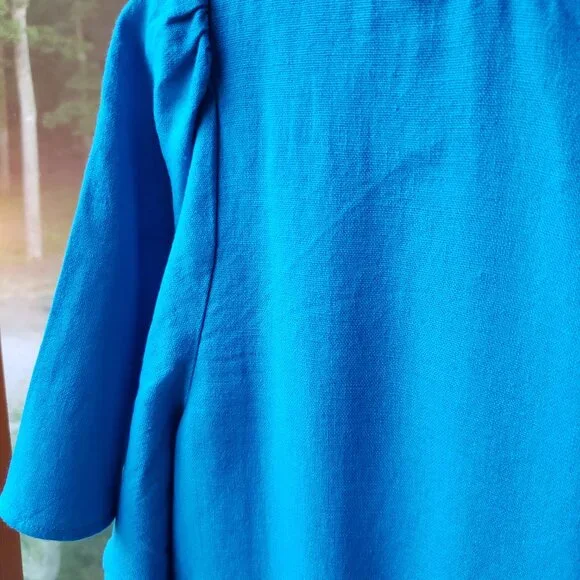 🌞Loft Outlet Blue Teal Linen Blend Midi Dress Size 6🌞 - Picture 9 of 10